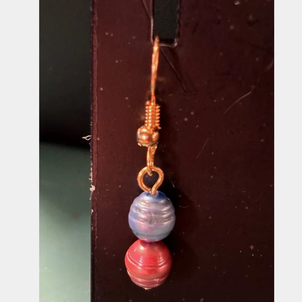 Handmade Blue and‎ Pink Freshwater Pearl Gold Tone French Hook Drop Earrings